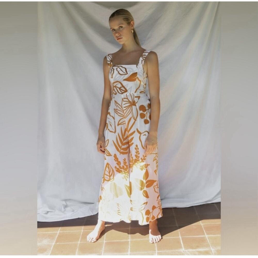 Gillia Jaci Jumpsuit Womens XS NEW Handmade Rayon Tropical Resort Boho Wide Leg